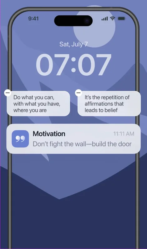 iPhone Lock Screen with two Motivation and Daily Quotes widgets and a reminder