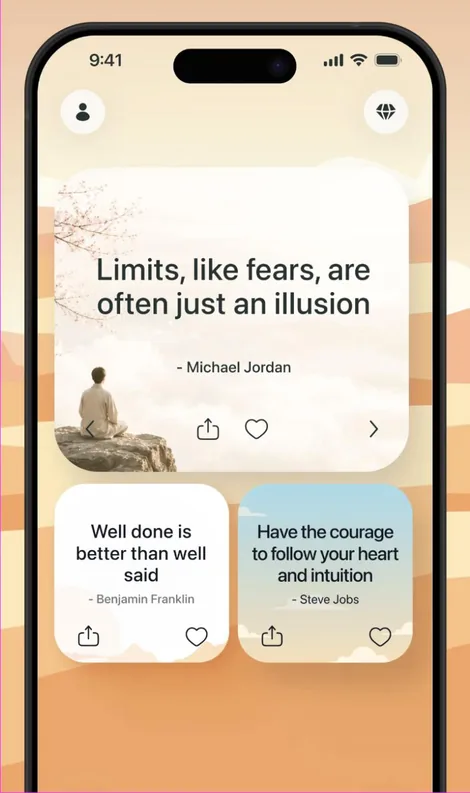 Home Screen widgets in three sizes, each showing a quote
