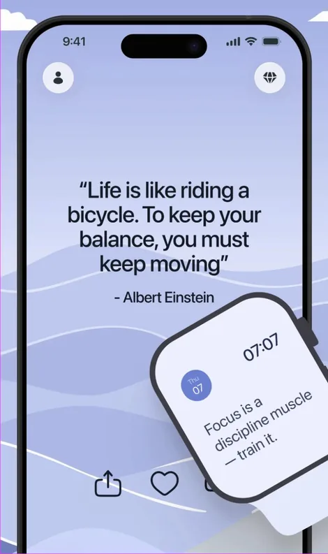A quote in the app and the same quote on an Apple Watch face